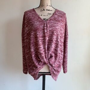 Umgee Raspberries & Cream Knot Waist High Low Sweater